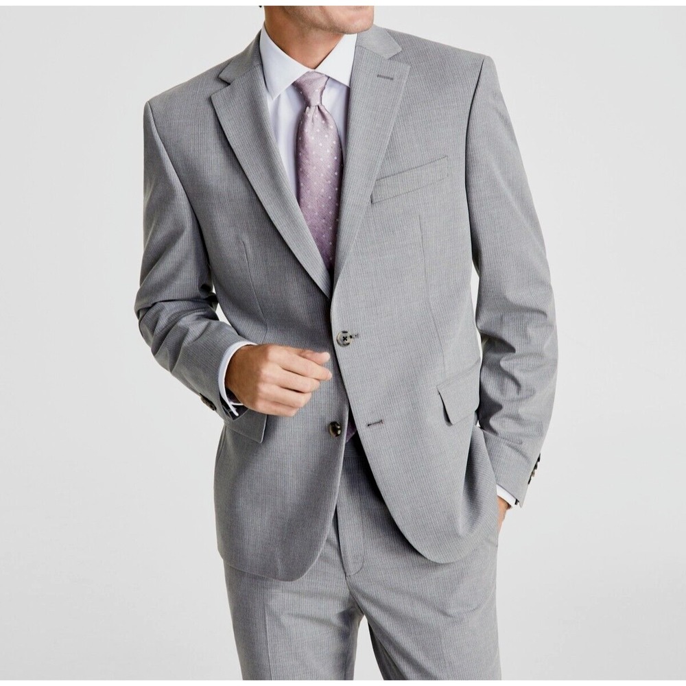 New $360 Ben Sherman Performance Mens 40R Skinny Gray Stripe Stretch Suit Jacket